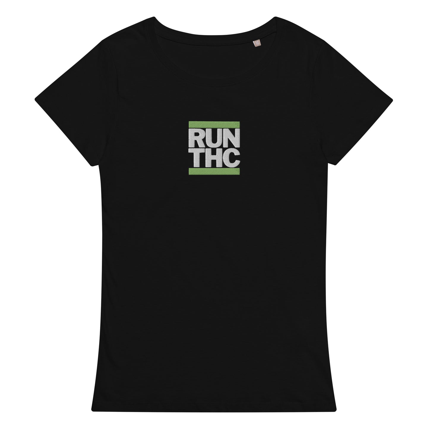 RUN THC | Women's Basic T-Shirt | 100% Organic Cotton | Slim Fit | Green Logo