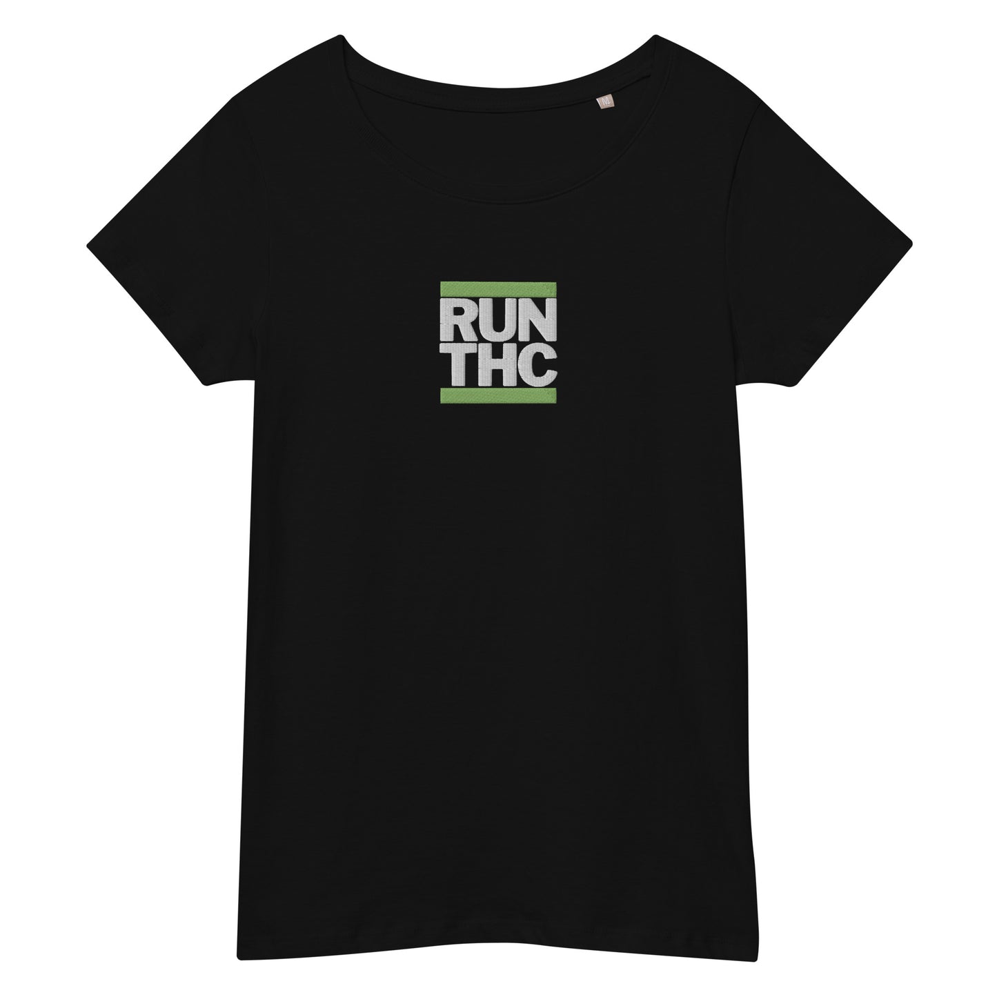 RUN THC | Women's Basic T-Shirt | 100% Organic Cotton | Slim Fit | Green Logo