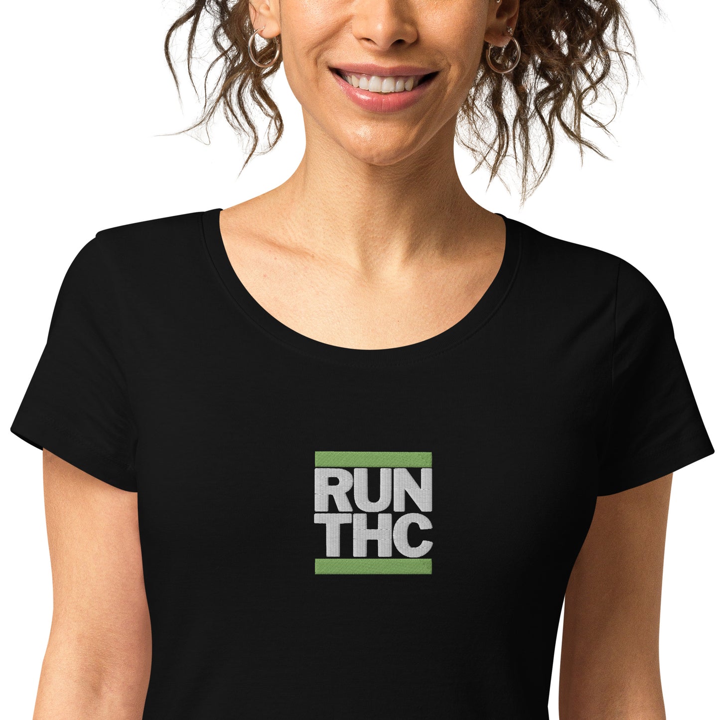 RUN THC | Women's Basic T-Shirt | 100% Organic Cotton | Slim Fit | Green Logo