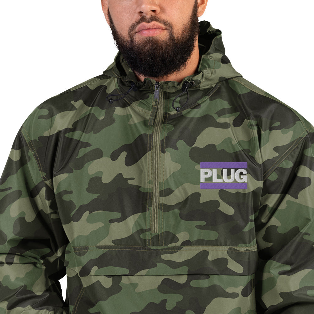 Embroidered Champion Packable Jacket | PLUG Purple Logo