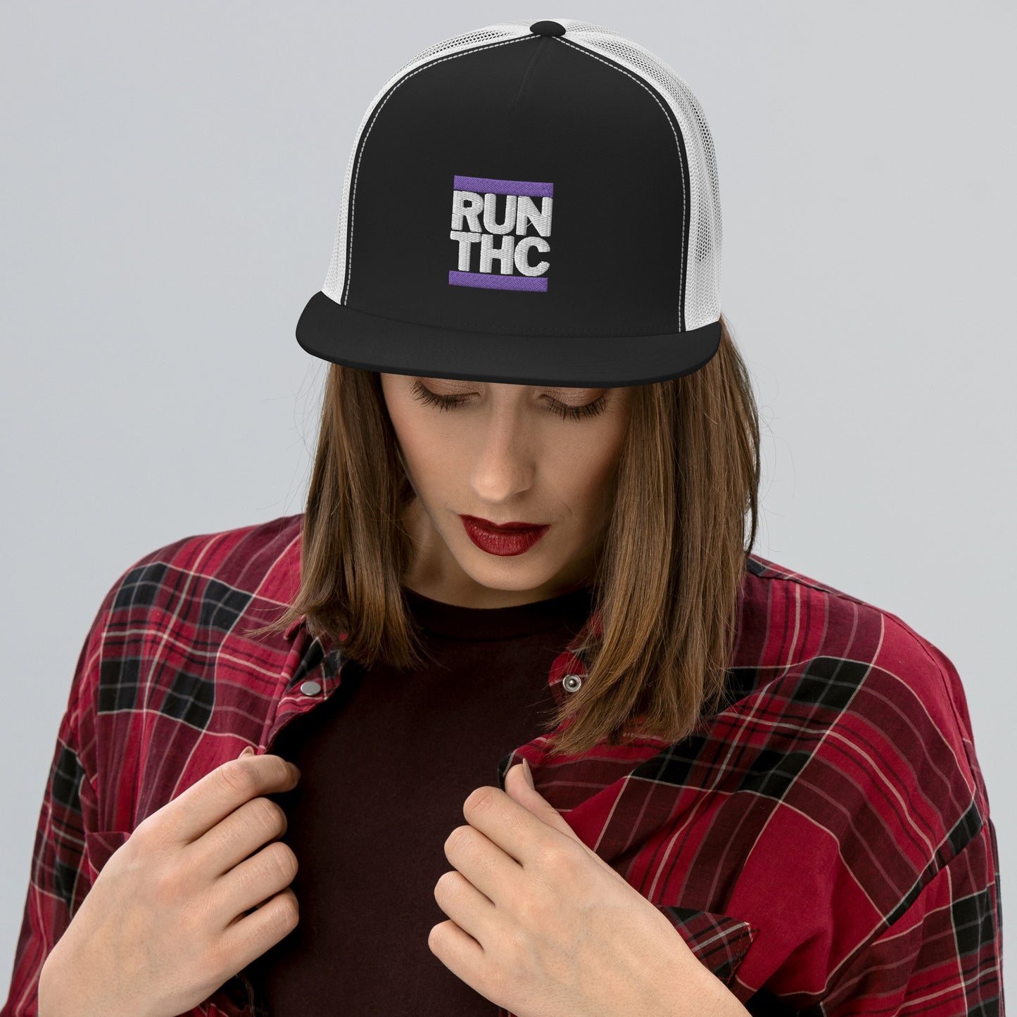 RUN THC | Trucker Hat | Snapback | Purple Embroidered Patch