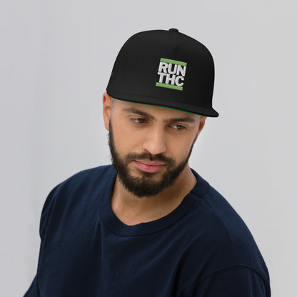 RUN THC | Flat Bill Hat | Green Embroidered Patch | Green Undervisor