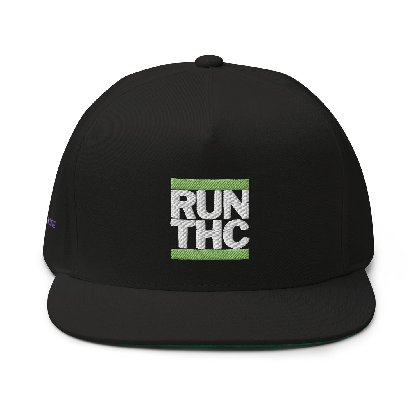 RUN THC | Flat Bill Hat | Green Embroidered Patch | Green Undervisor