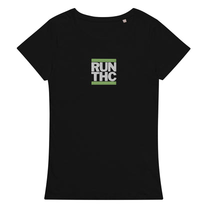 RUN THC | Women's | Basic T-Shirt | 100% Organic Cotton | Slim Fit | Green Logo