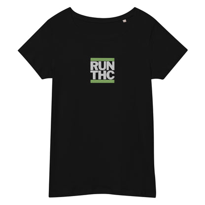 RUN THC | Women's | Basic T-Shirt | 100% Organic Cotton | Slim Fit | Green Logo