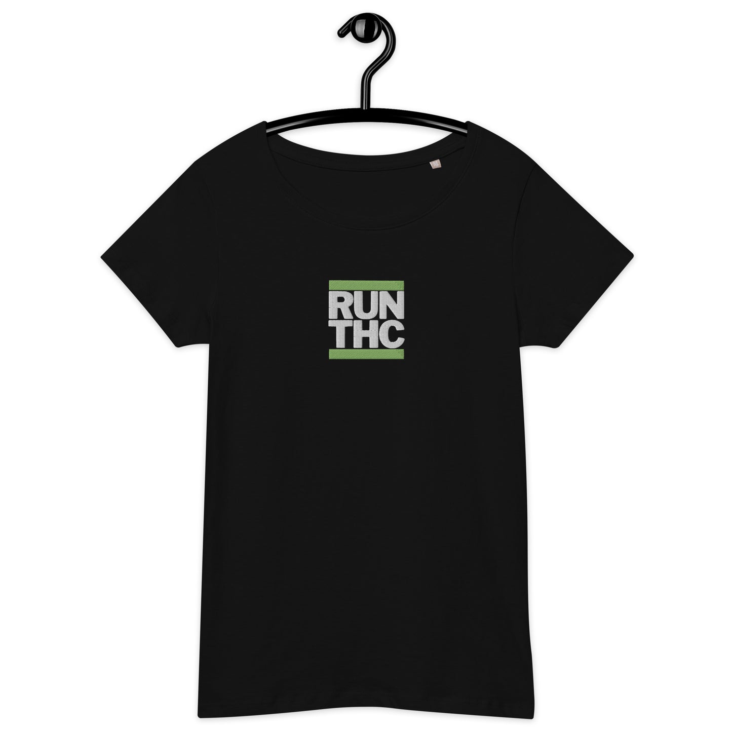 RUN THC | Women's | Basic T-Shirt | 100% Organic Cotton | Slim Fit | Green Logo