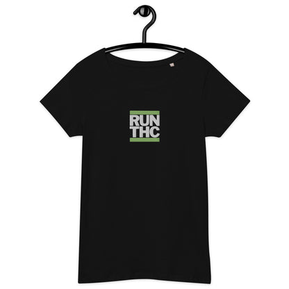 RUN THC | Women's | Basic T-Shirt | 100% Organic Cotton | Slim Fit | Green Logo