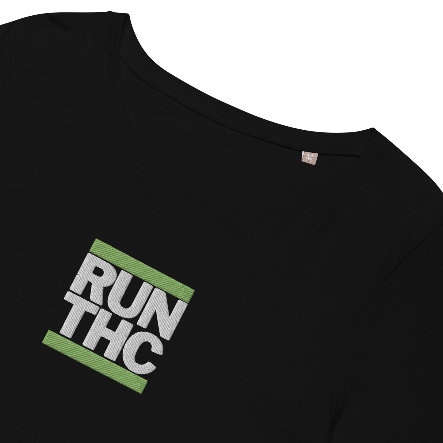 RUN THC | Women's | Basic T-Shirt | 100% Organic Cotton | Slim Fit | Green Logo