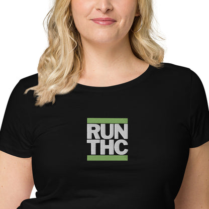 RUN THC | Women's | Basic T-Shirt | 100% Organic Cotton | Slim Fit | Green Logo