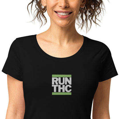 RUN THC | Women's | Basic T-Shirt | 100% Organic Cotton | Slim Fit | Green Logo